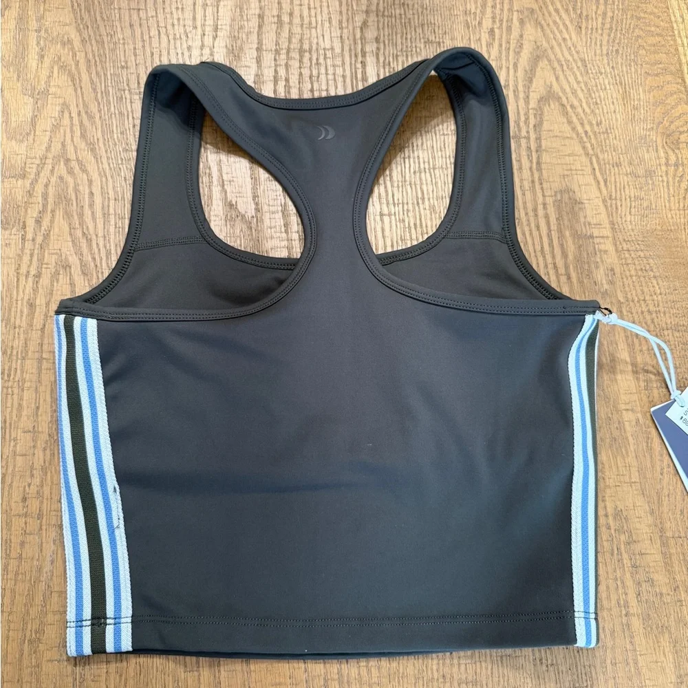 Z Supply Black Active Racerback Crop Top & Leggings Set with Blue-White Stripe